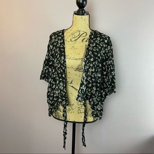 LC Lauren Conrad Kimono OS Floral Black Women's